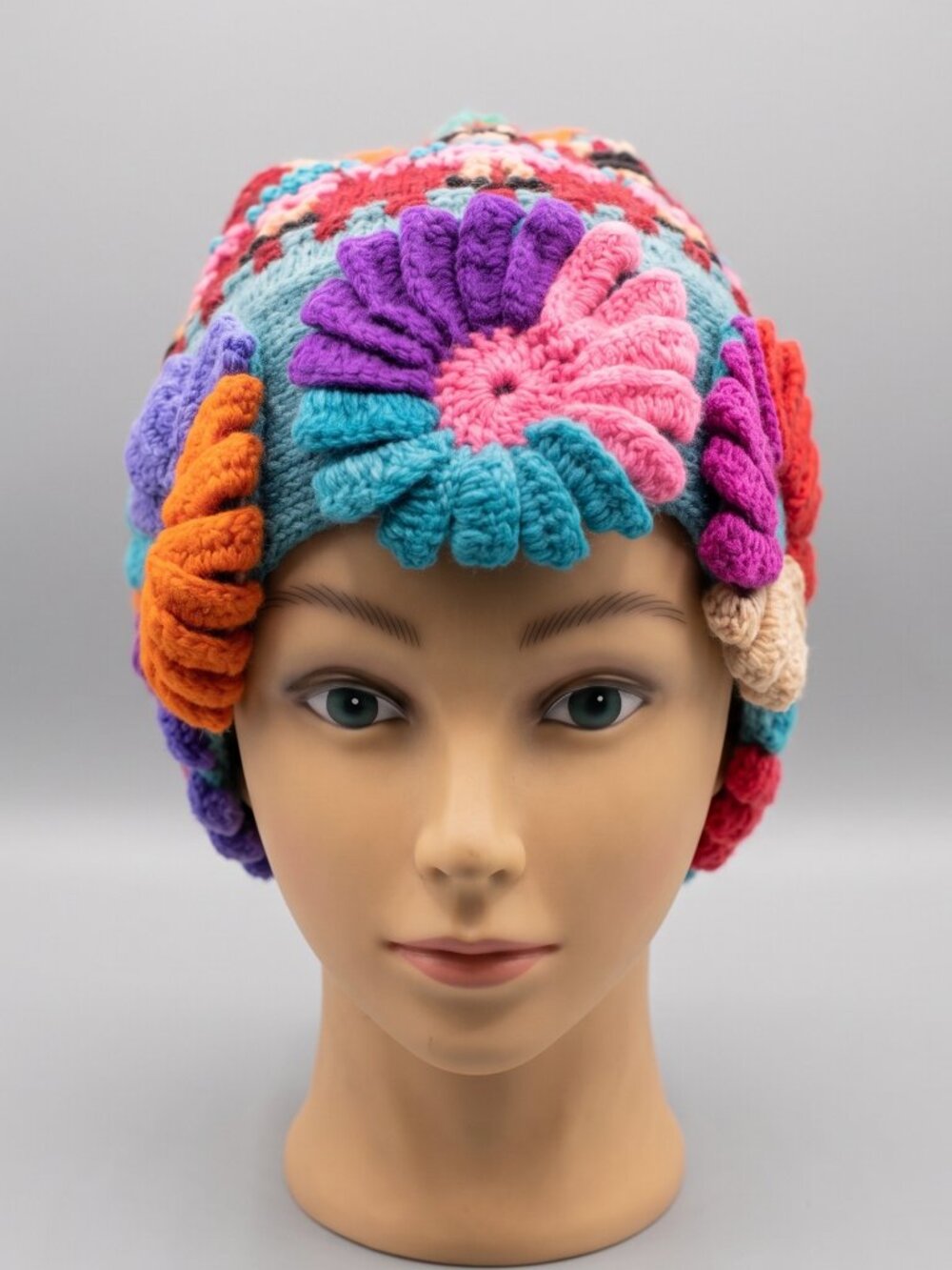 Handcrafted Sheep's Wool Chullo, Naturally Dyed, Multicolored Floral Design